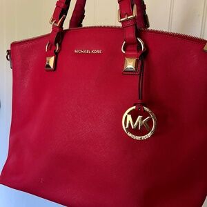 MICHAEL Michael Kors Leather Top-Zip Tote Red BA-1907